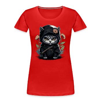Le chat ninja : un combattant invincible - T-shirt bio Premium Femme - rouge - Devant - Mia (176cm)