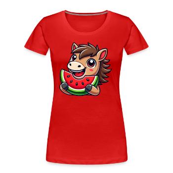 Süßes Pferd Wassermelone Cartoon Sommer - Frauen Premium Bio T-Shirt - Rot - Vorne - Mia (176cm)