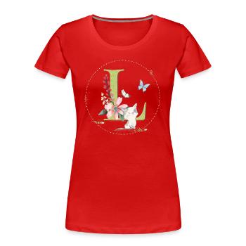 Initial letter L with cat - Women's Premium Organic T-Shirt - red - Front - Mia (176cm)