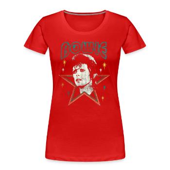 David Bowie Écriture Avec Portrait Et Étoile - T-shirt bio Premium Femme - rouge - Devant - Mia (176cm)