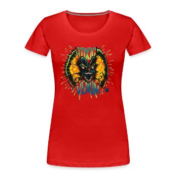 Jurassic World Dilophosaurus Toxic - Frauen Premium Bio T-Shirt - Rot - Vorne - Mia (176cm)