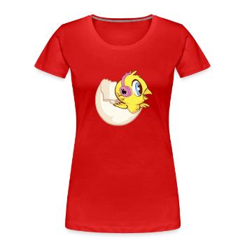 Chick in eggshell with headphones and bunny - Women's Premium Organic T-Shirt - red - Front - Mia (176cm)
