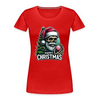 Weihnachtsmann Skull mit Christbaumkugel - Frauen Premium Bio T-Shirt - Rot - Vorne - Mia (176cm)