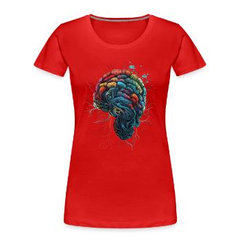 Buntes surrealistisches Trippy Gehirn, Baumpilze - Frauen Premium Bio T-Shirt - Rot - Vorne - Mia (176cm)