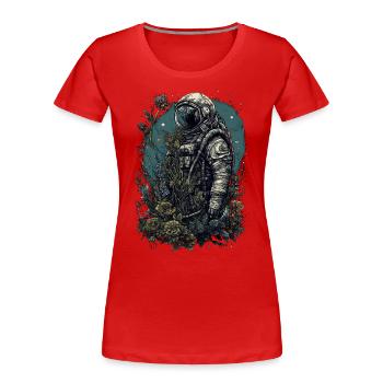 Astronaut mit Pflanzen überwuchert - Surreal - Frauen Premium Bio T-Shirt - Rot - Vorne - Mia (176cm)