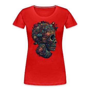 Surrealistischer, psychedelischer Trippy Totenkopf - Frauen Premium Bio T-Shirt - Rot - Vorne - Mia (176cm)