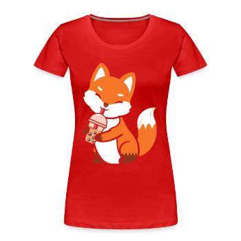 Lustiger Fuchs trinkt Boba Tea Bubble Tea - Frauen Premium Bio T-Shirt - Rot - Vorne - Mia (176cm)