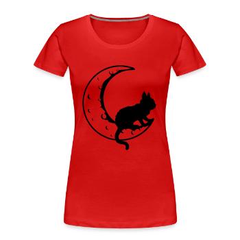 Schwarze Katze Sichel Mond - Frauen Premium Bio T-Shirt - Rot - Vorne - Mia (176cm)