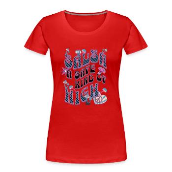 Salsa style hippie, flower power, style rétro, - T-shirt bio Premium Femme - rouge - Devant - Mia (176cm)