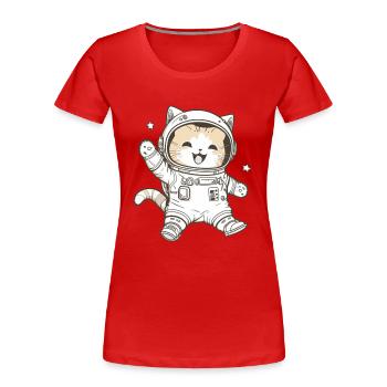 Kawaii mignon Happy Astronaut Cat - T-shirt bio Premium Femme - rouge - Devant - Mia (176cm)