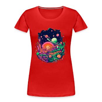 Geheimnisvolles Sonnensystem mit Planeten - Frauen Premium Bio T-Shirt - Rot - Vorne - Mia (176cm)