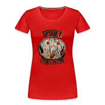 Spooky Halloween Spooky Pumpkin with Spider Web - Women's Premium Organic T-Shirt - red - Front - Mia (176cm)