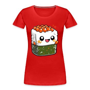 Rouleau de sushi mignon avec un visage souriant, - T-shirt bio Premium Femme - rouge - Devant - Mia (176cm)