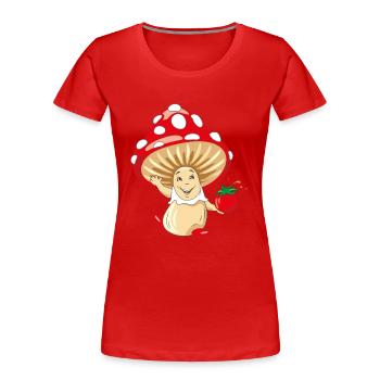 Lächelnde, glückliche Amanita mit saftiger Tomate - Frauen Premium Bio T-Shirt - Rot - Vorne - Mia (176cm)
