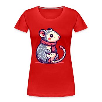 Souris mignonne dans un foulard - T-shirt bio Premium Femme - rouge - Devant - Mia (176cm)