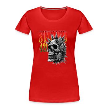 Stoned 420 Skull – Weed & Skull - Frauen Premium Bio T-Shirt - Rot - Vorne - Mia (176cm)