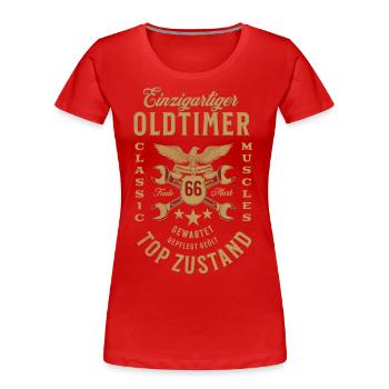 66. Geburtstag Oldtimer TOP ZUSTAND - Frauen Premium Bio T-Shirt - Rot - Vorne - Mia (176cm)