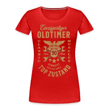 90. Geburtstag Oldtimer TOP ZUSTAND - Frauen Premium Bio T-Shirt - Rot - Vorne - Mia (176cm)