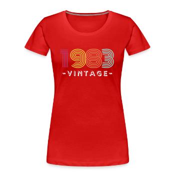 Né en 1983 - T-shirt bio Premium Femme - rouge - Devant - Mia (176cm)