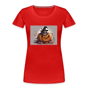 Halloween: The Witch and the Pumpkin - Women's Premium Organic T-Shirt - red - Front - Mia (176cm)
