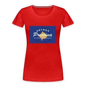 Pristina - Hauptstadt mit GPS & Flagge - Frauen Premium Bio T-Shirt - Rot - Vorne - Mia (176cm)