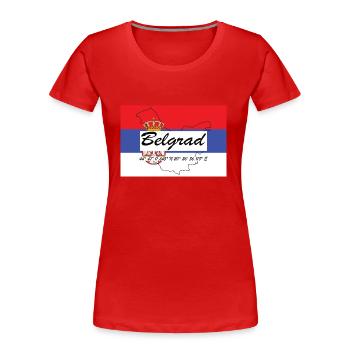 Belgrad - Hauptstadt mit GPS & Flagge - Frauen Premium Bio T-Shirt - Rot - Vorne - Mia (176cm)