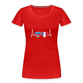 Azerbaïdjan France Heartbeat Flag - T-shirt bio Premium Femme - rouge - Devant - Mia (176cm)