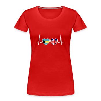 Bahamas UK Herzschlag Flagge Britisch Bahamaisch - Frauen Premium Bio T-Shirt - Rot - Vorne - Mia (176cm)