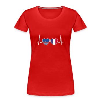 Cap-Vert France Vintage Heartbeat Flag - T-shirt bio Premium Femme - rouge - Devant - Mia (176cm)