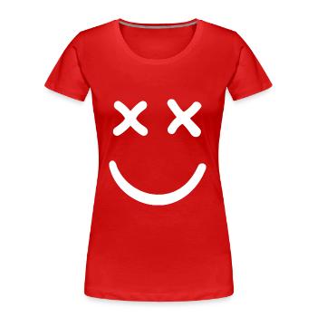 Dead Smiley Crossed Eyed Smiley - Women's Premium Organic T-Shirt - red - Front - Mia (176cm)