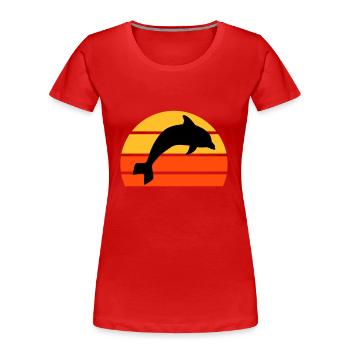 Springender Delphin vor einer geteilten Halbsonne - Frauen Premium Bio T-Shirt - Rot - Vorne - Mia (176cm)