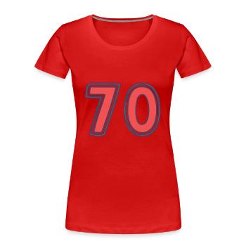 70. 70 ANS. 70e ANNIVERSAIRE. ANNIVERSAIRE 70 ANS. - T-shirt bio Premium Femme - rouge - Devant - Mia (176cm)