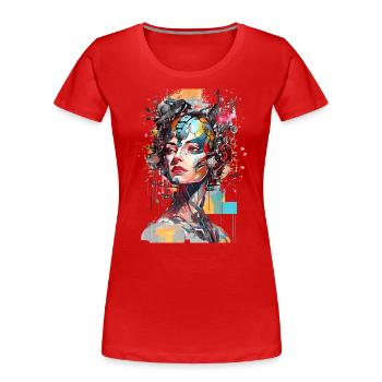 Portrait eines weiblichen AI Androiden/Cyborg - Frauen Premium Bio T-Shirt - Rot - Vorne - Mia (176cm)