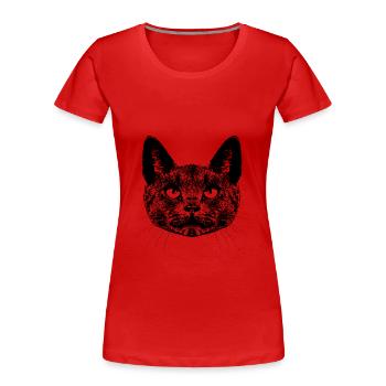 Schwarze Katze / Kopf / Portrait - Frauen Premium Bio T-Shirt - Rot - Vorne - Mia (176cm)