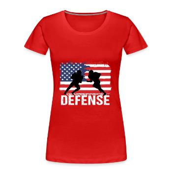 American Football USA Defense - Frauen Premium Bio T-Shirt - Rot - Vorne - Mia (176cm)