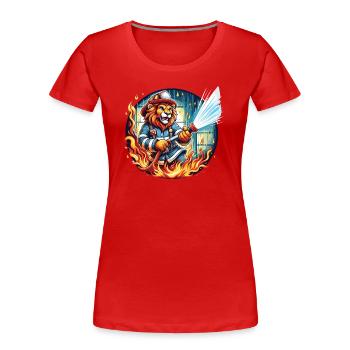 Löwe Feuerwehrmann Feuerwehr Flammen Held - Frauen Premium Bio T-Shirt - Rot - Vorne - Mia (176cm)