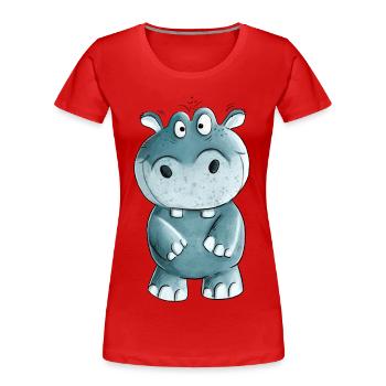Blaues Nilpferd I Wildtiere Comic - Frauen Premium Bio T-Shirt - Rot - Vorne - Mia (176cm)