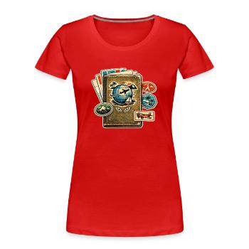 Retro Reiseglobus Stickerkollektion - Frauen Premium Bio T-Shirt - Rot - Vorne - Mia (176cm)