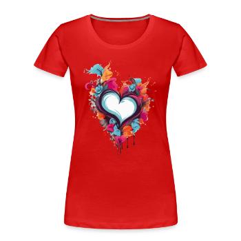 CŒURS DE LA SAINT-VALENTIN, POUR LES COUPLES ET LES AMOUREUX 2024 - T-shirt bio Premium Femme - rouge - Devant - Mia (176cm)