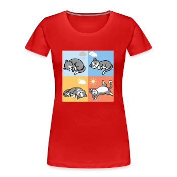 lustige Schlafende Wetter Katzen kuschel outfit - Frauen Premium Bio T-Shirt - Rot - Vorne - Mia (176cm)
