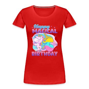 Joyeux 6ème anniversaire Unicorn Pony - T-shirt bio Premium Femme - rouge - Devant - Mia (176cm)