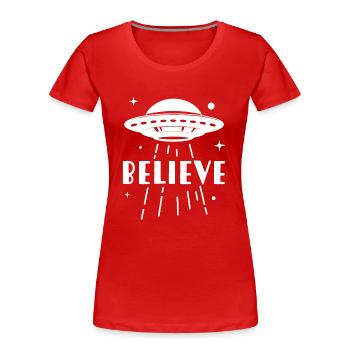 Glaube UFO - Frauen Premium Bio T-Shirt - Rot - Vorne - Mia (176cm)