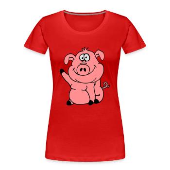 Niedliches Cartoon Comic Schwein Winkt Freundlich - Frauen Premium Bio T-Shirt - Rot - Vorne - Mia (176cm)