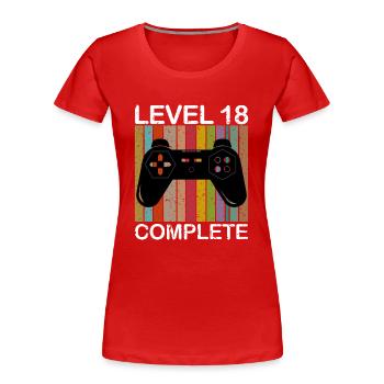 Level 18 Complete - 18. Geburtstag Gamer - Frauen Premium Bio T-Shirt - Rot - Vorne - Mia (176cm)