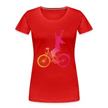 Frau in Pink auf dem Fahrrad - Frauen Premium Bio T-Shirt - Rot - Vorne - Mia (176cm)