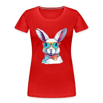 Lewis der Kaninchen mit der Brille - Frauen Premium Bio T-Shirt - Rot - Vorne - Mia (176cm)