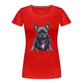 Cooler french bulldog mit Streetwear Klamotten - Frauen Premium Bio T-Shirt - Rot - Vorne - Mia (176cm)