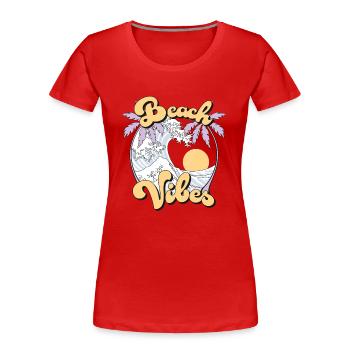 Beach Vibes Tropical Beach Palm Waves Retro - Women's Premium Organic T-Shirt - red - Front - Mia (176cm)