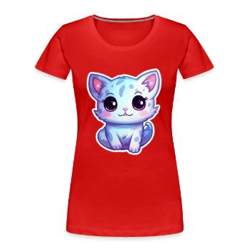 "Spacebound Kitty: Adorable Cartoon in Orbit" - Frauen Premium Bio T-Shirt - Rot - Vorne - Mia (176cm)