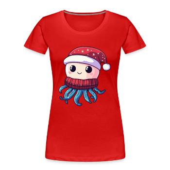 Qualle Weihnachten - Frauen Premium Bio T-Shirt - Rot - Vorne - Mia (176cm)